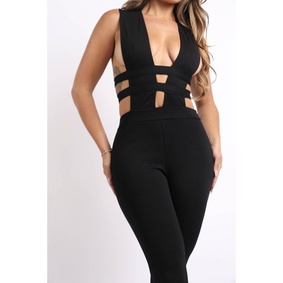 Women's Sexy Cutout Jumpsuit Clubwear Party Bodycon Jumpsuit Black XS-3X - Picture 13 of 13